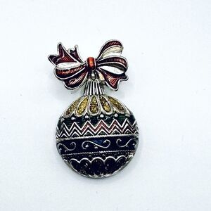 Vintage Nina Ricci Singed NR Ball Ornament Enamel Brooch Pin Christmas Holiday